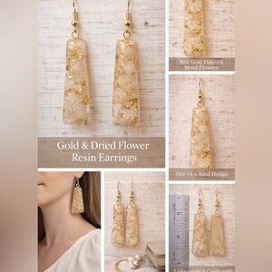 Elegant Gold Flake and Flower Drop Earrings